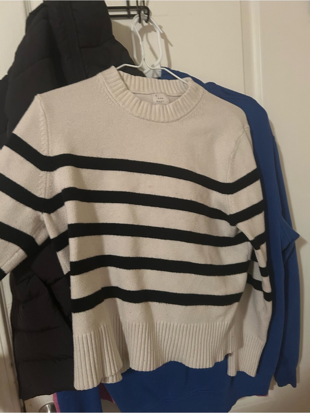 Cream & Black Striped Crewneck Sweater - Classic Casual